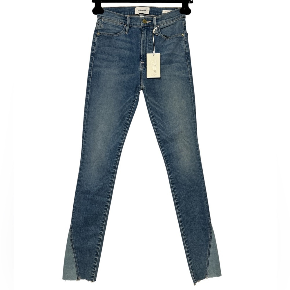 🆕 FRAME Le High Skinny Freebird Duo Triangle Gusset Raw Hem Jeans